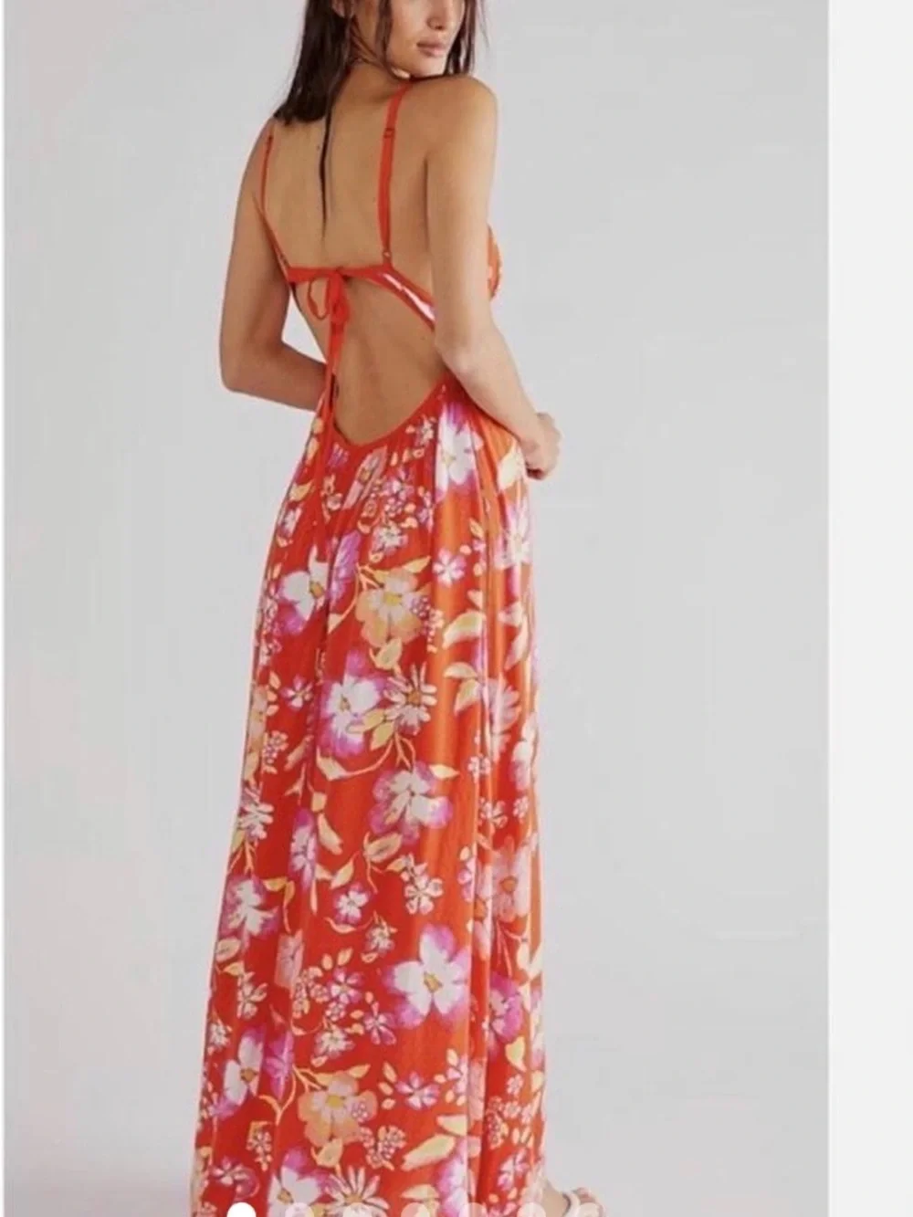Free People Orange Floral Backless Maxi Dress S - Picture 2 of 4